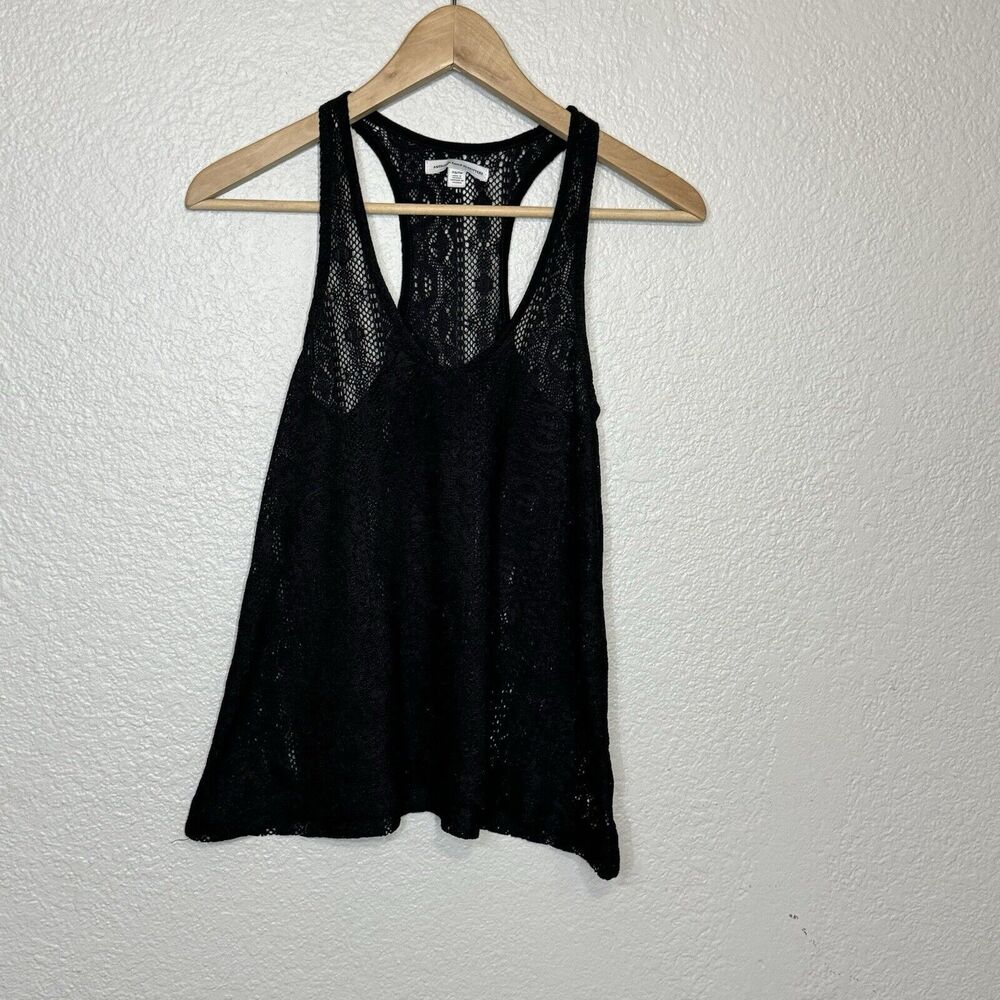 American Eagle Top XS Black Tank Stretch Lace Floral Sheer Witchy Dark Romantic